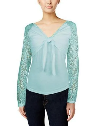 ASHORE WOMENS BOW TIE STRETCH LACE BLOUSE TOPS