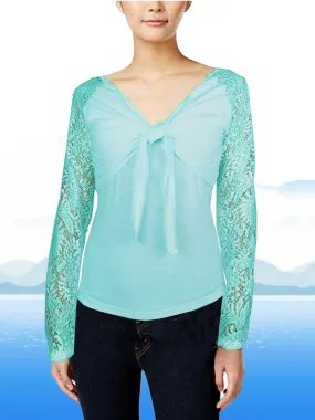 ASHORE WOMENS BOW TIE STRETCH LACE BLOUSE TOPS