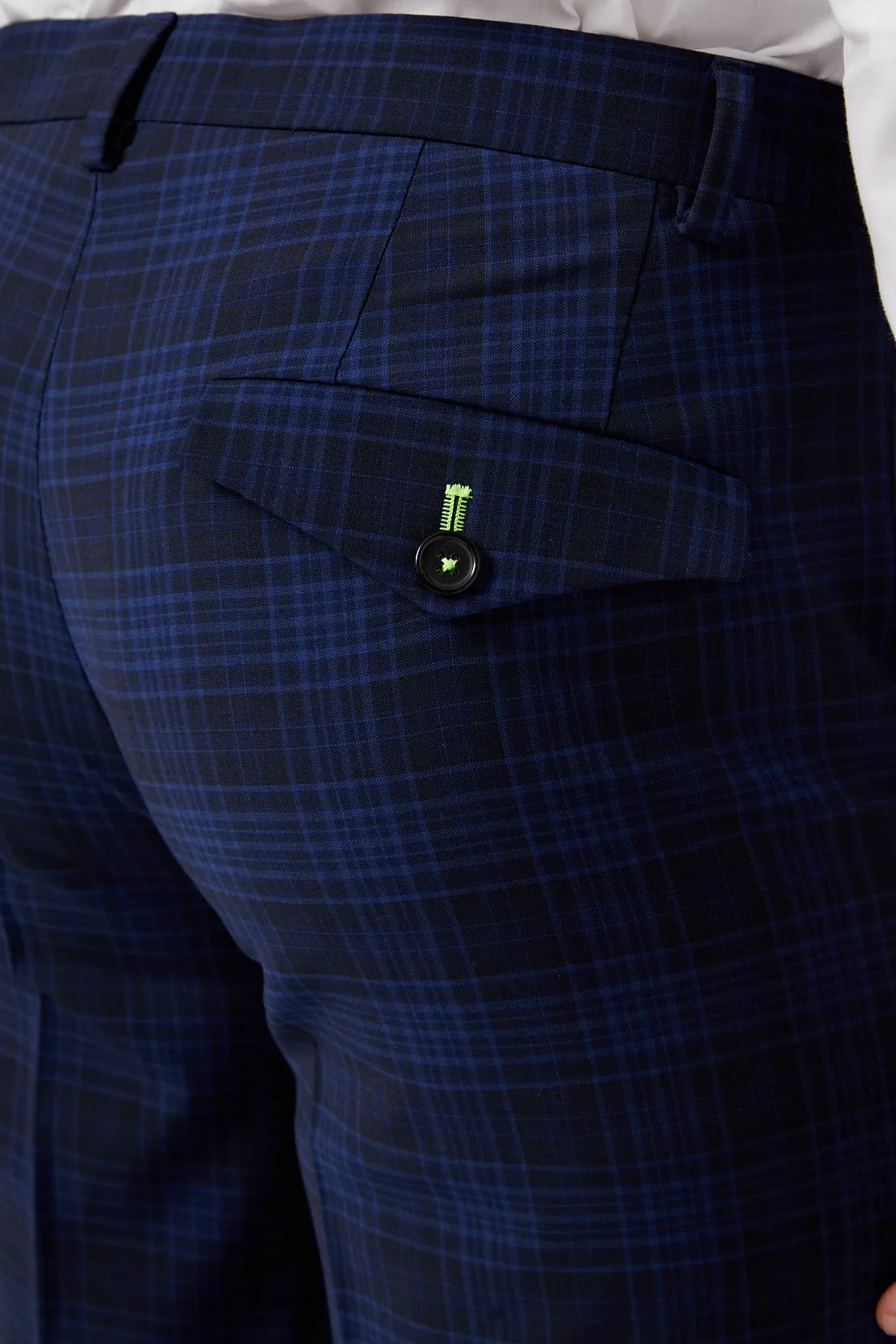 Barlow Slim Fit Navy Wool Check Trousers