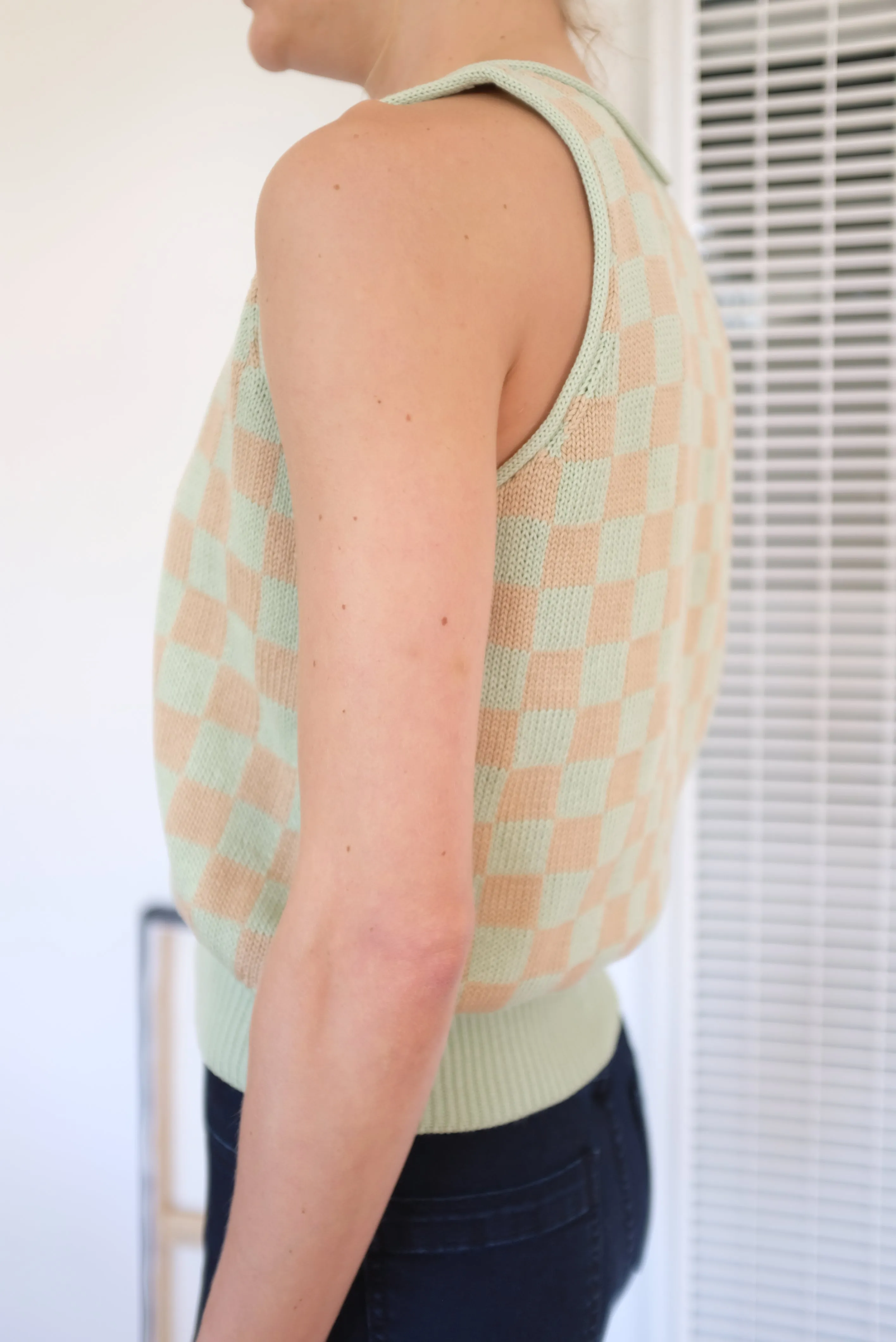 Beklina Knit Check Tank Mint Toast