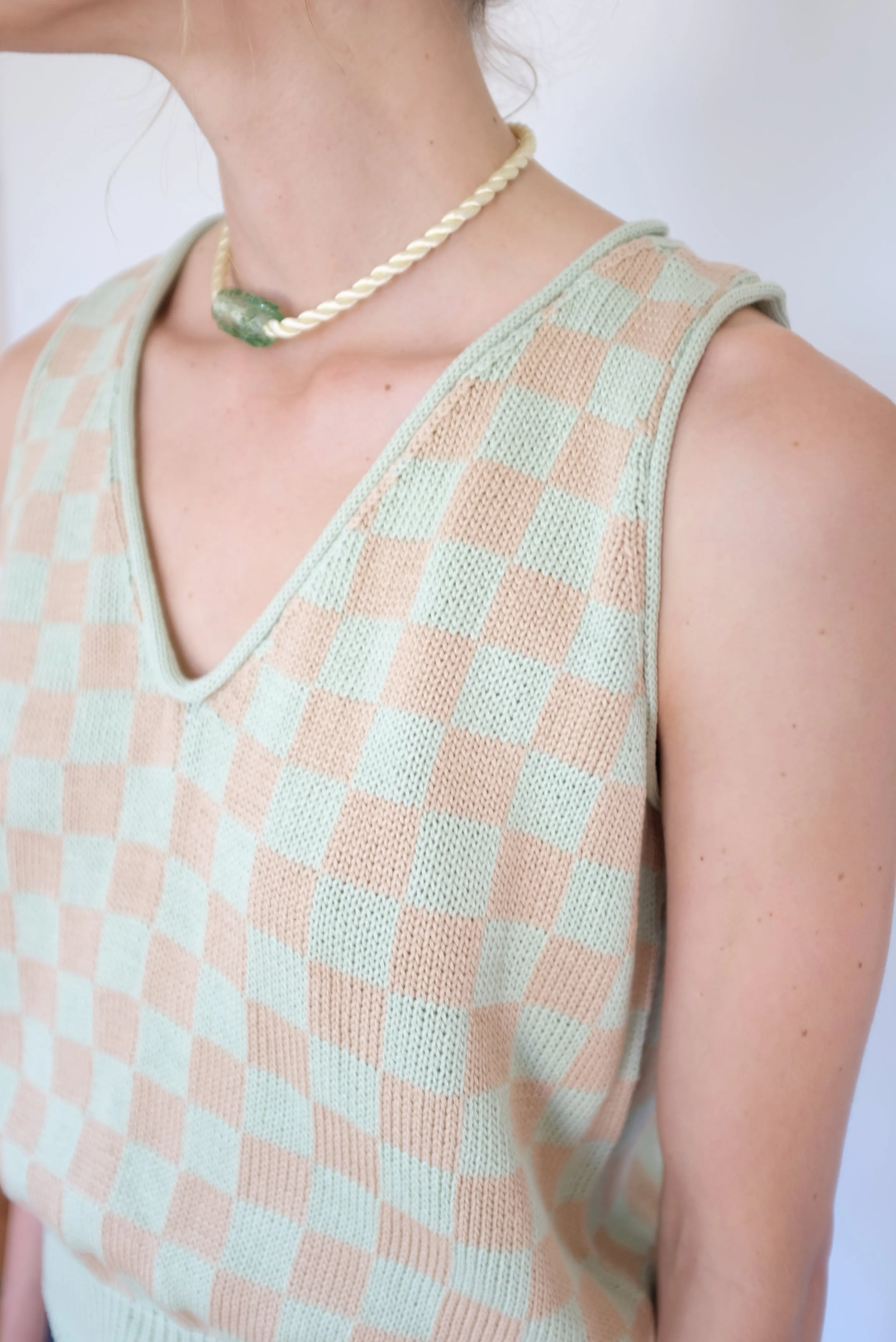 Beklina Knit Check Tank Mint Toast