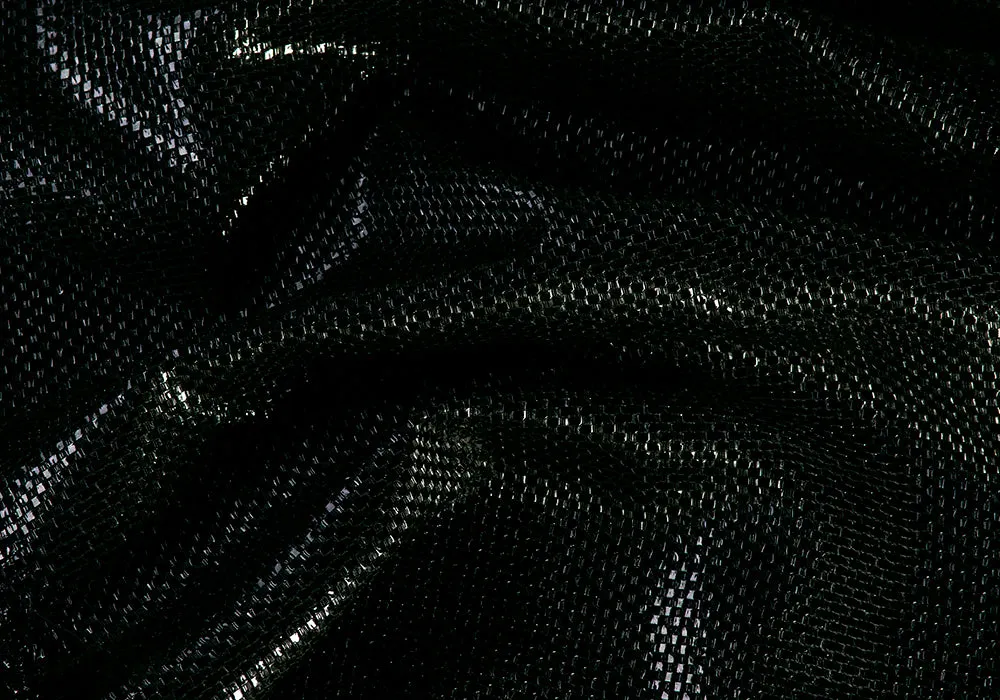 Black Hole Mock Patent Leather Basket-Weave Suiting (Made in Italy)