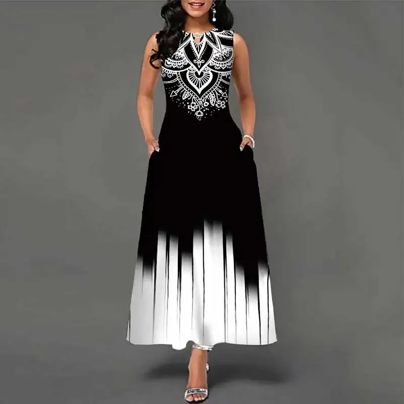 Black White sleevless chic dress midi