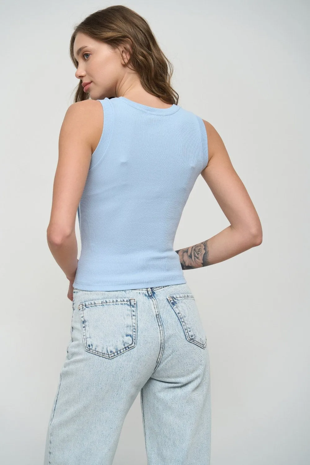 Blue Ribbed Seam Detail Top