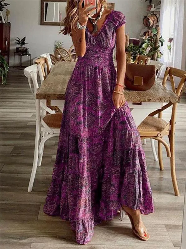 Boho Chic Floral Maxi Dress with Waist Tie