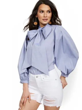 Chambray Poplin Bow Shirt - Lily & Cali