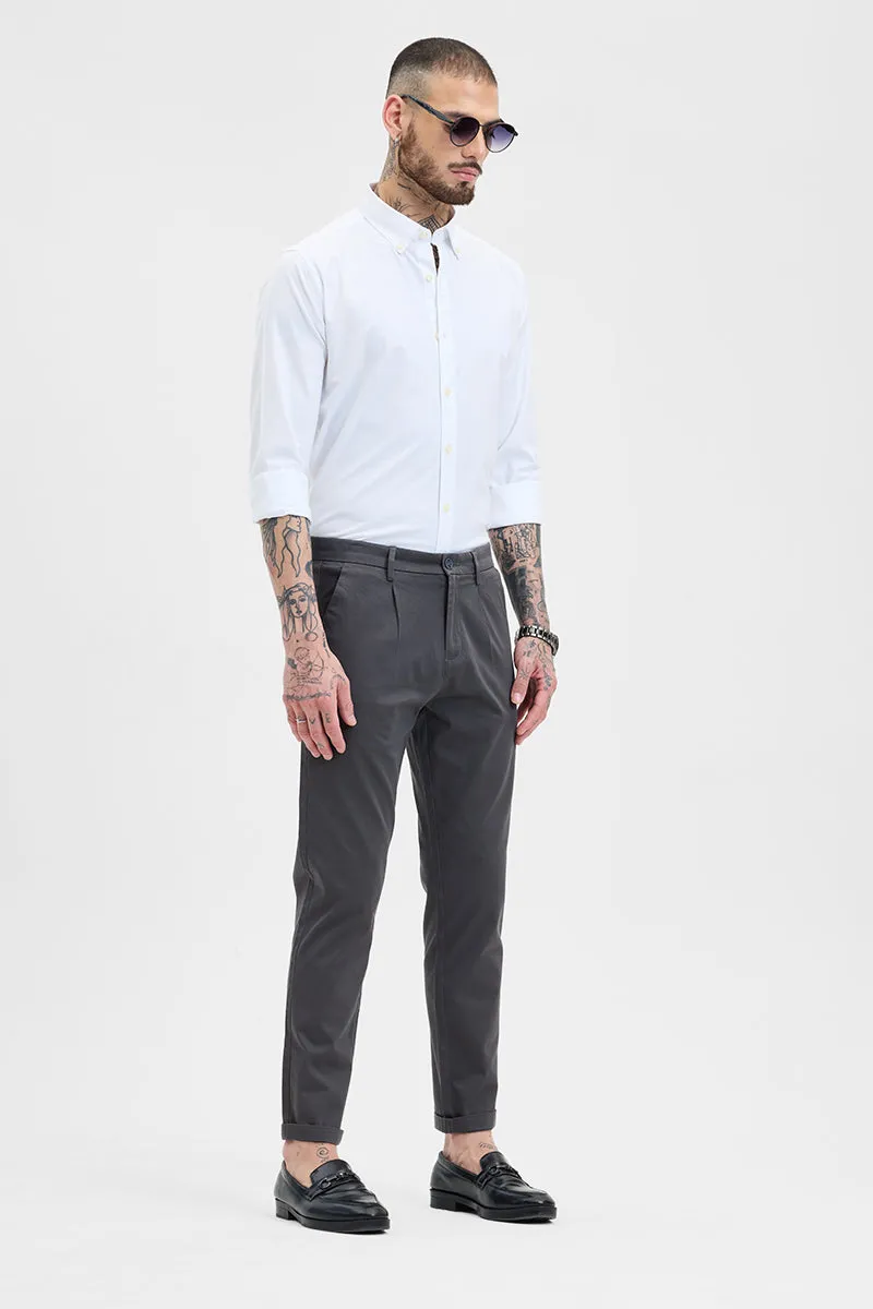 Charcoal Grey Slim Fit Pleated Trousers