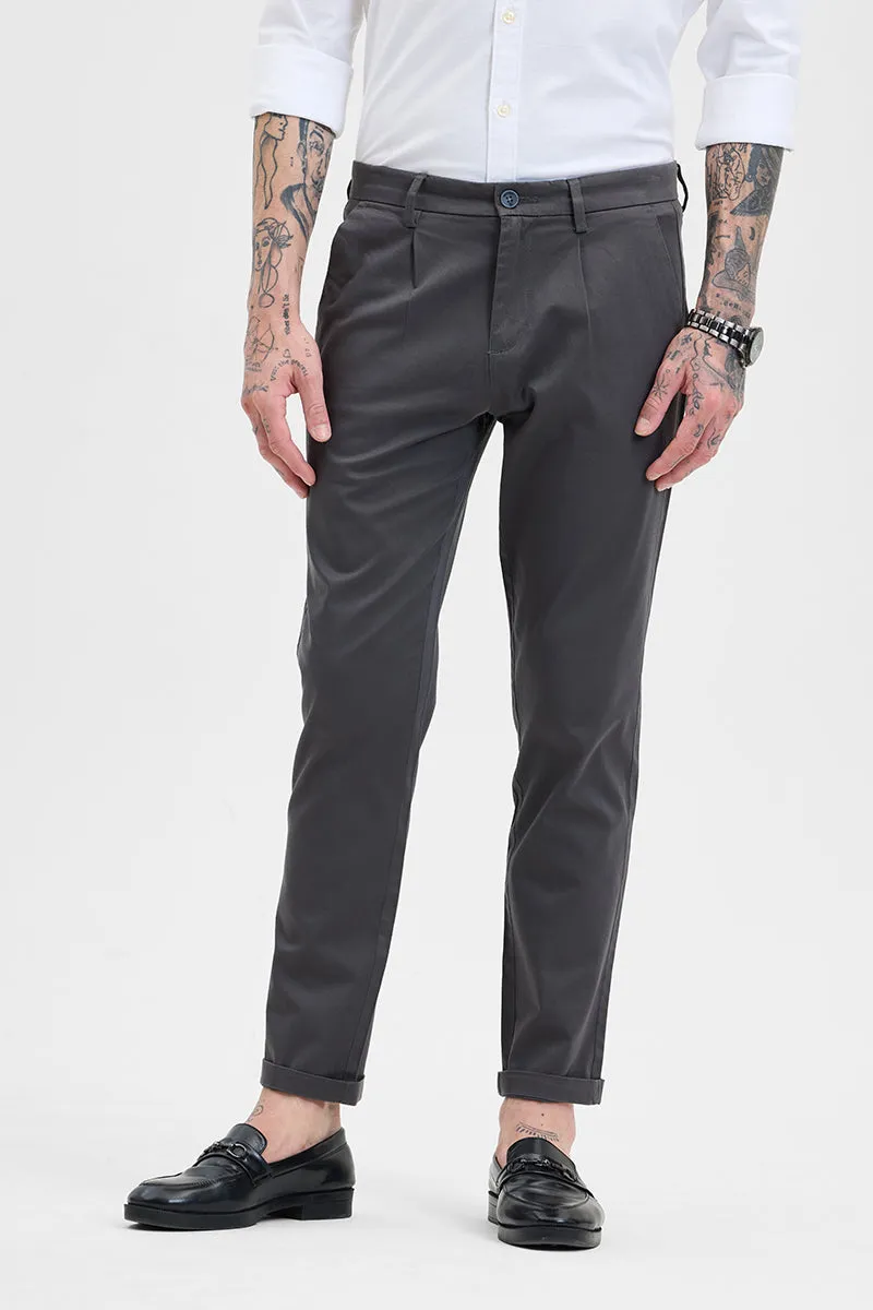 Charcoal Grey Slim Fit Pleated Trousers