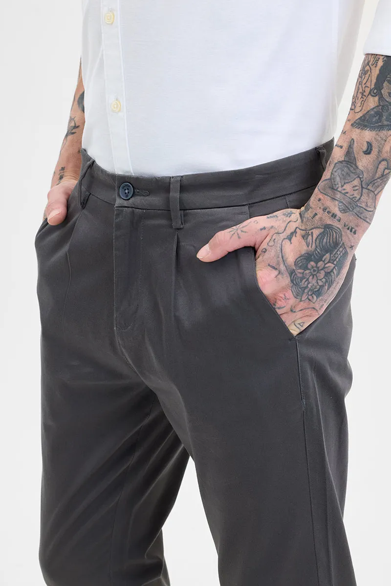 Charcoal Grey Slim Fit Pleated Trousers