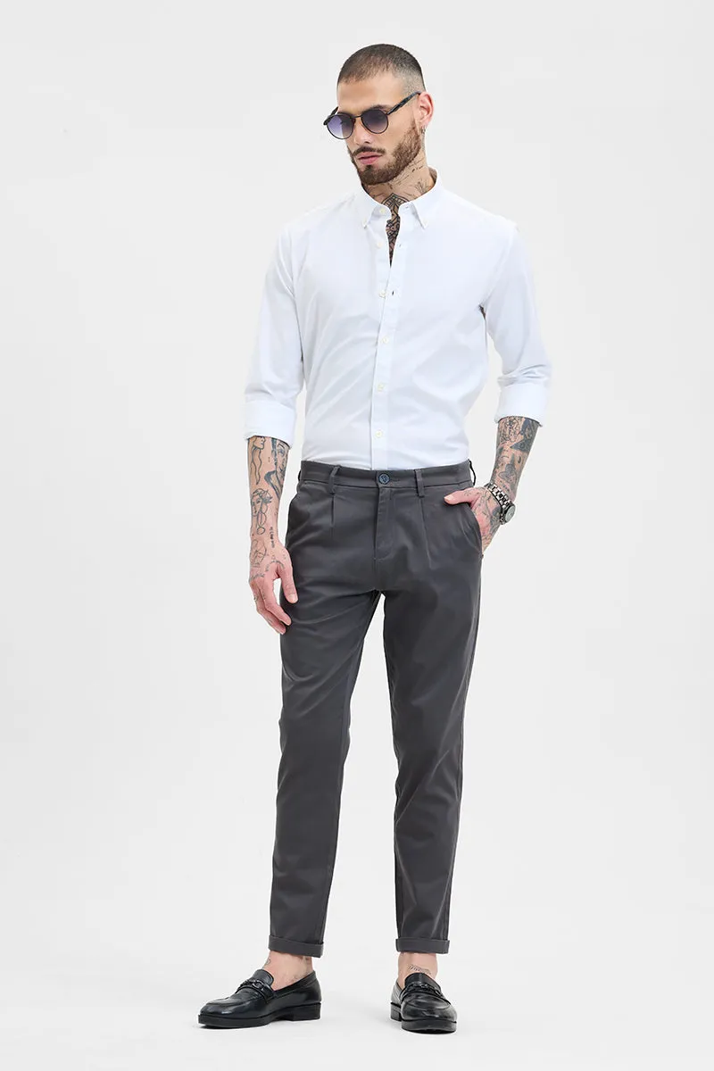 Charcoal Grey Slim Fit Pleated Trousers