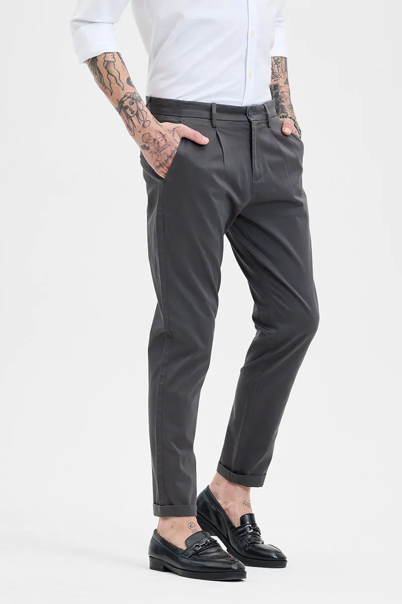 Charcoal Grey Slim Fit Pleated Trousers