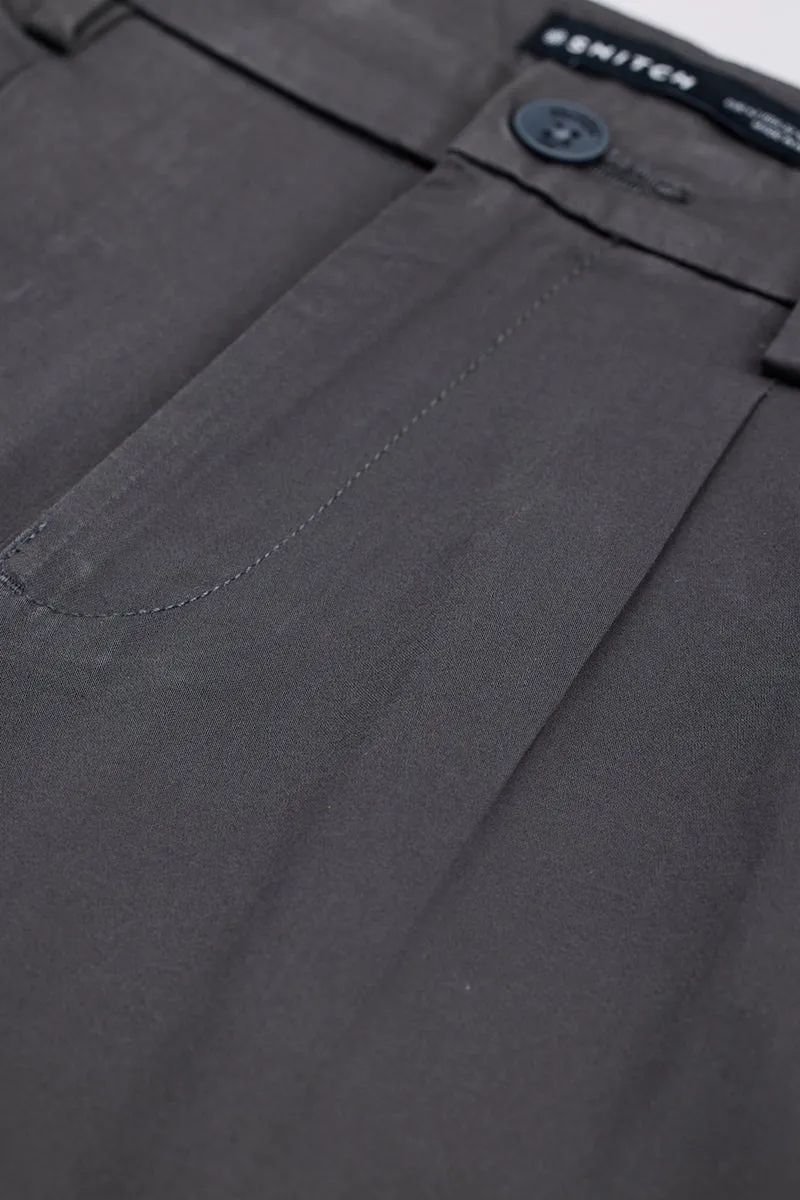 Charcoal Grey Slim Fit Pleated Trousers