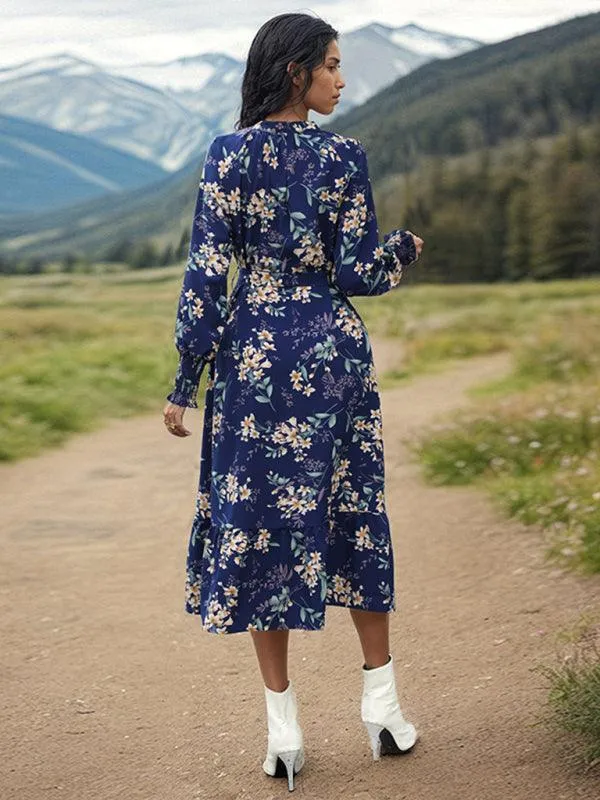 Chic Long Sleeve Floral Women's Polyester Dress