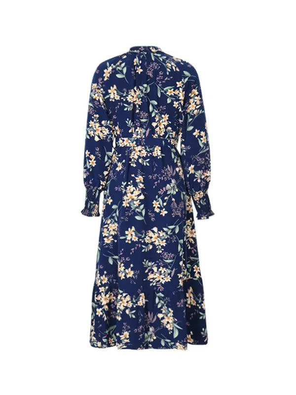 Chic Long Sleeve Floral Women's Polyester Dress