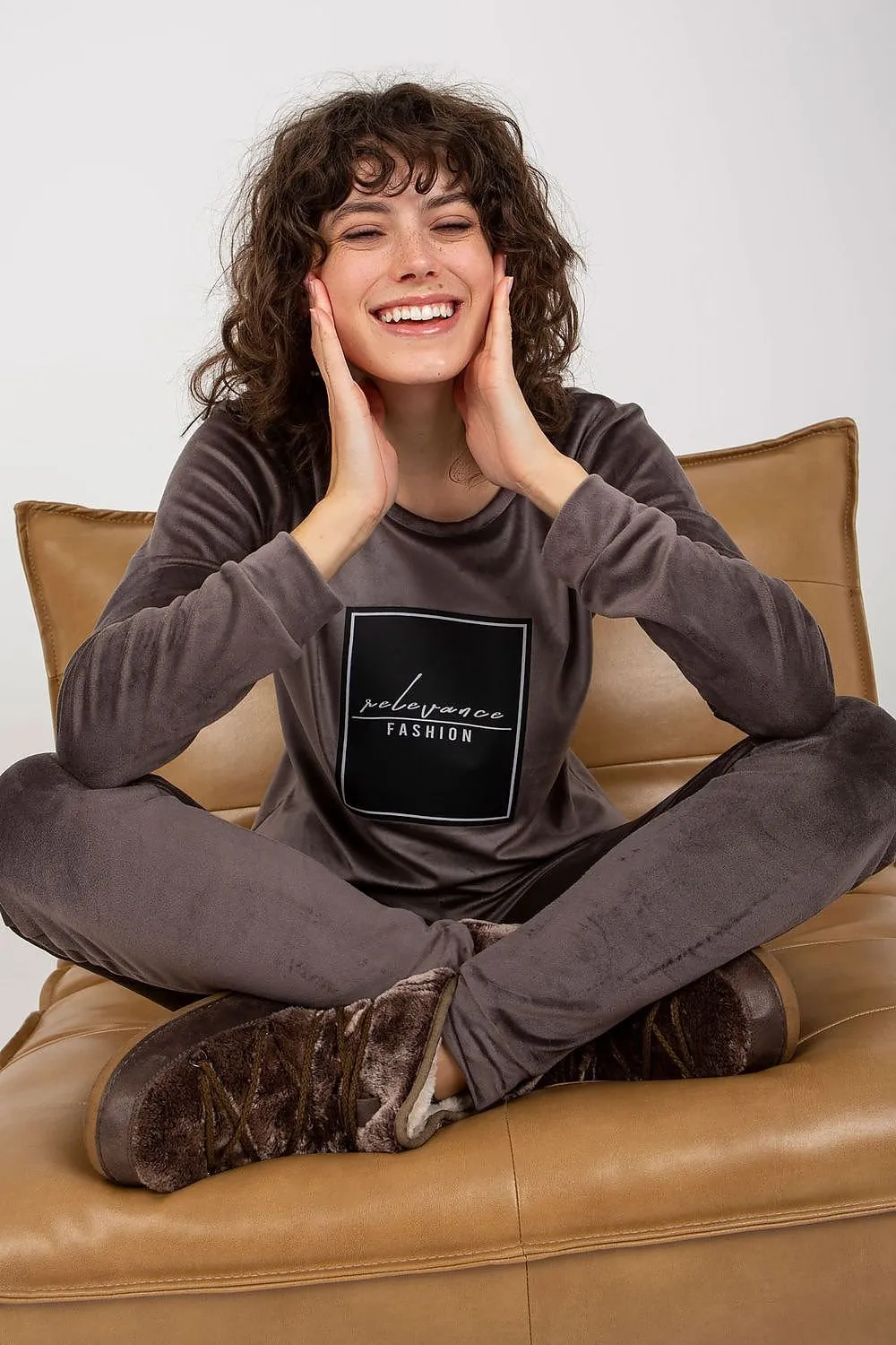 Chic Velour Lounge Set with Stylish Inscription