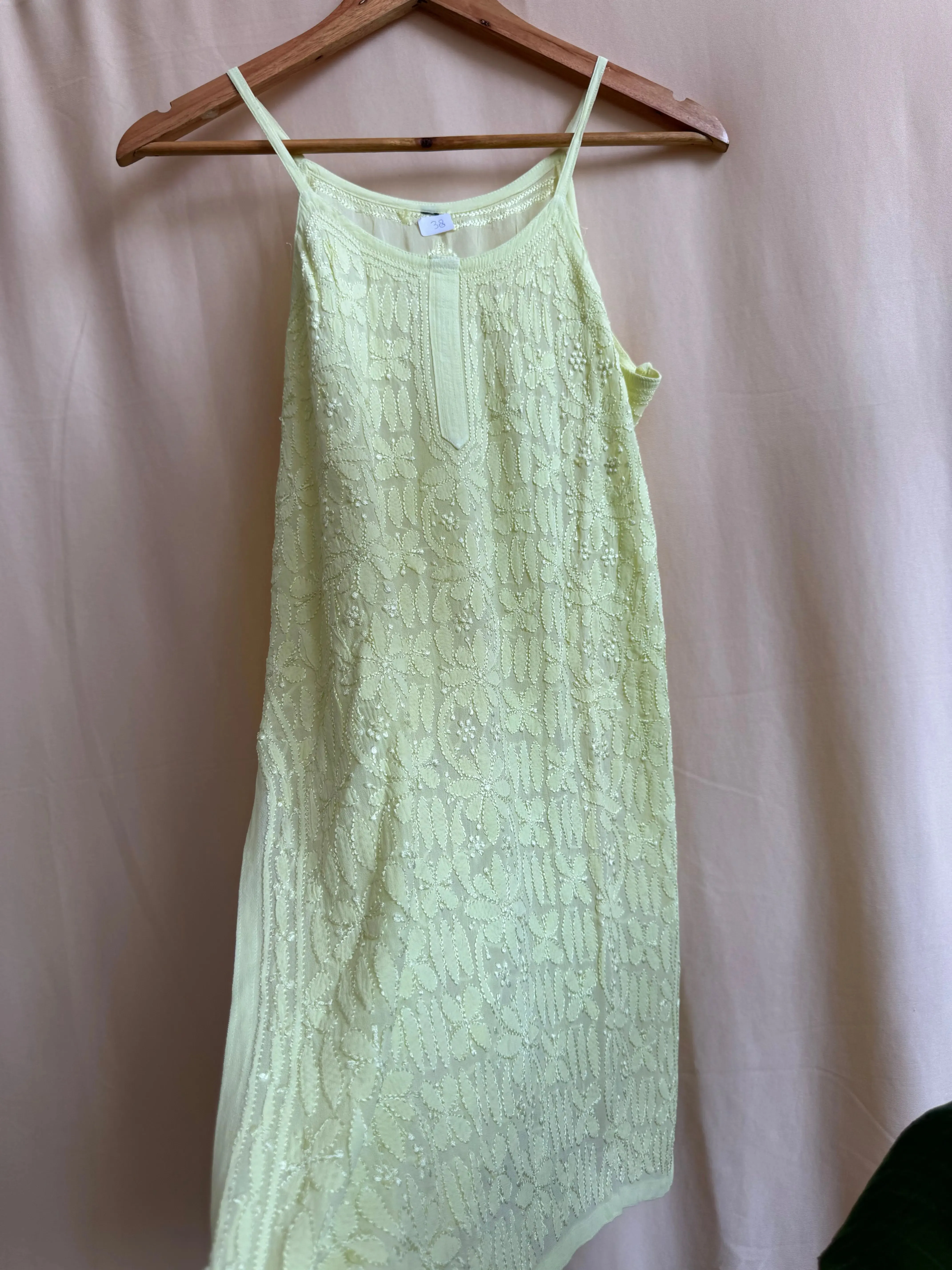 Chikankari Noodle Strap short Top in Lime Green