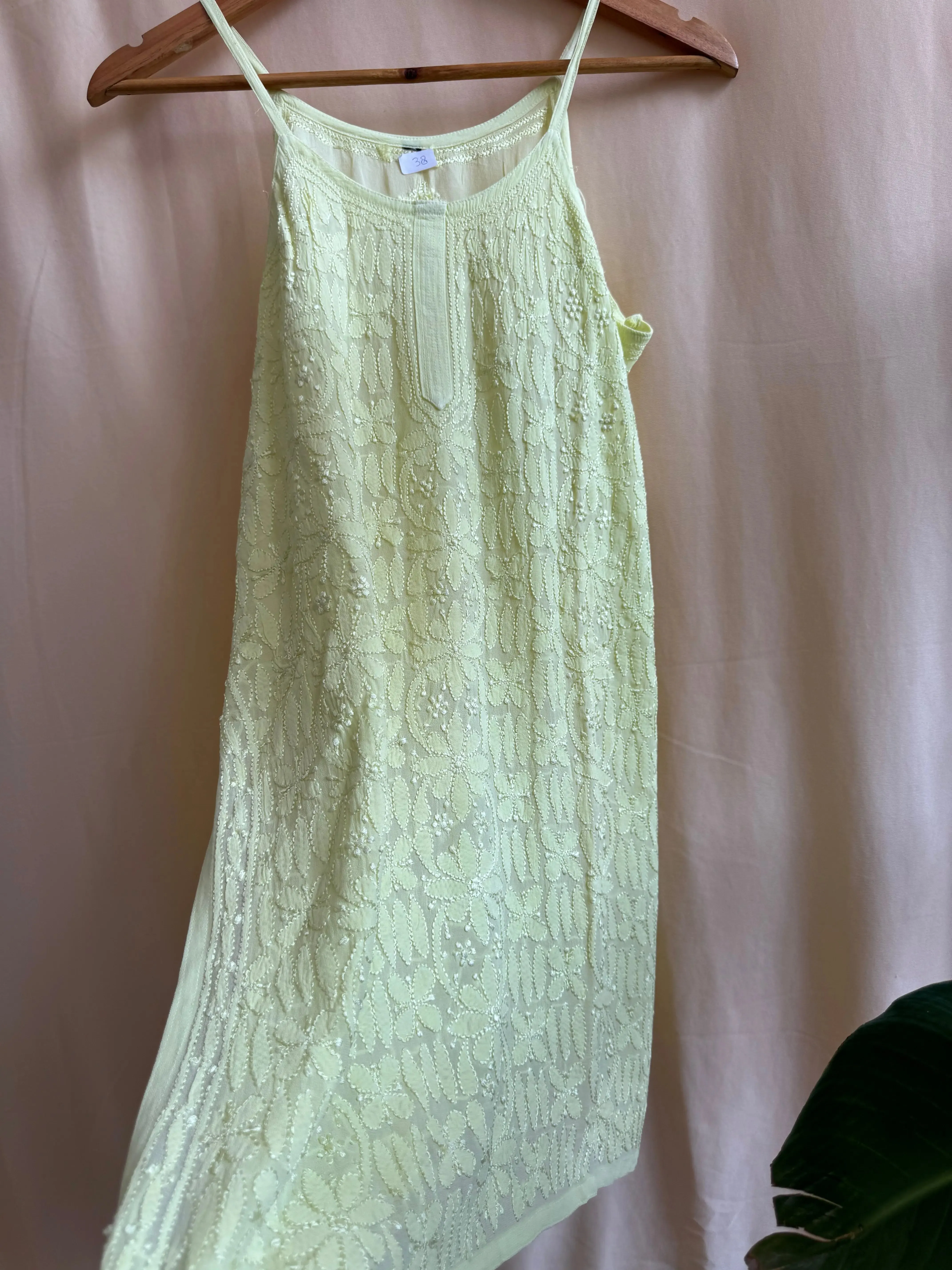 Chikankari Noodle Strap short Top in Lime Green