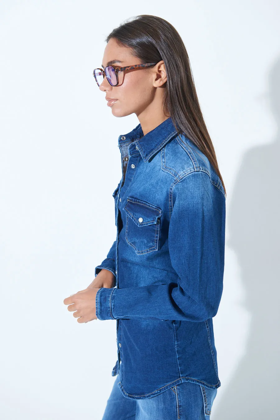 Classic denim button-down shirt wholesale