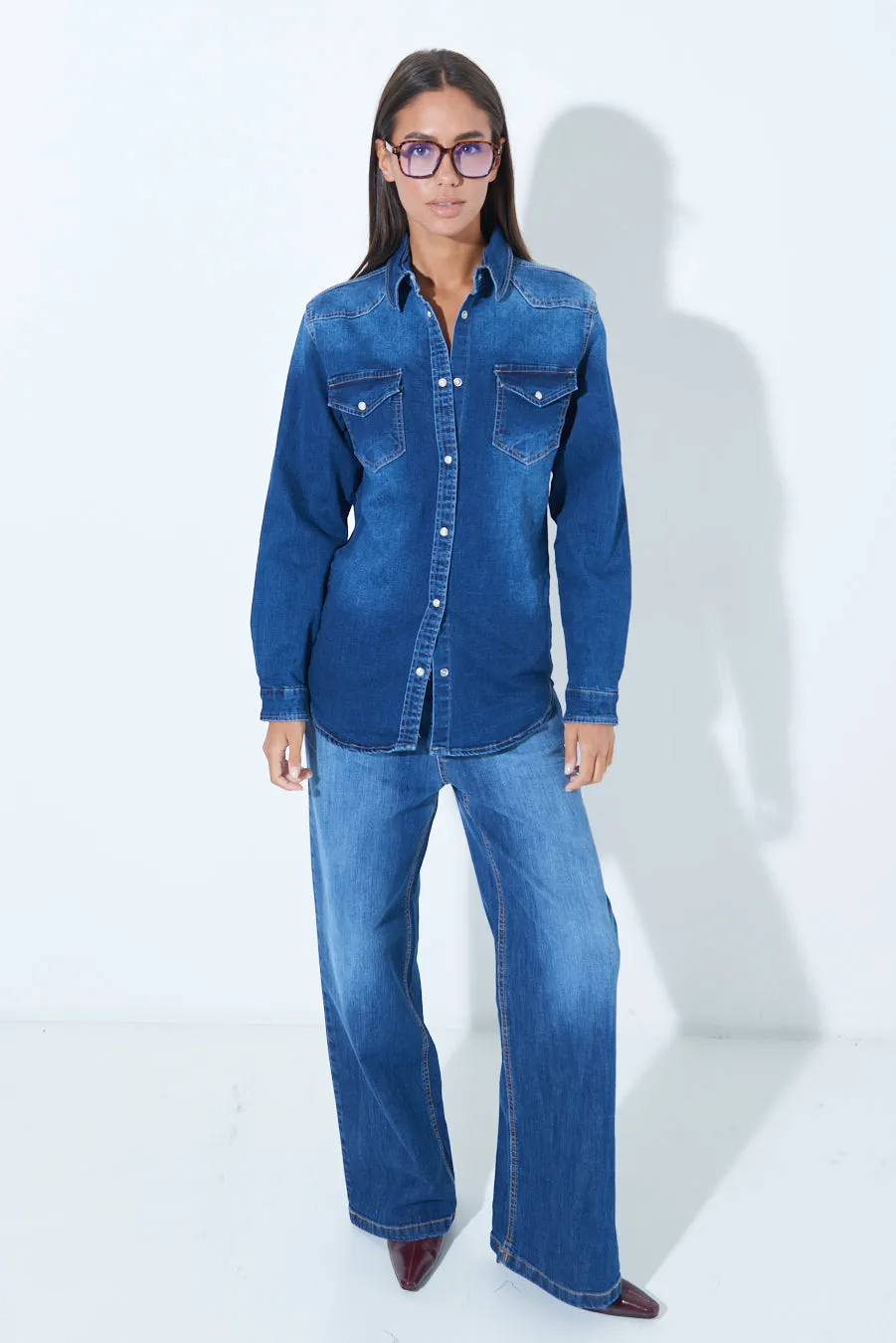 Classic denim button-down shirt wholesale