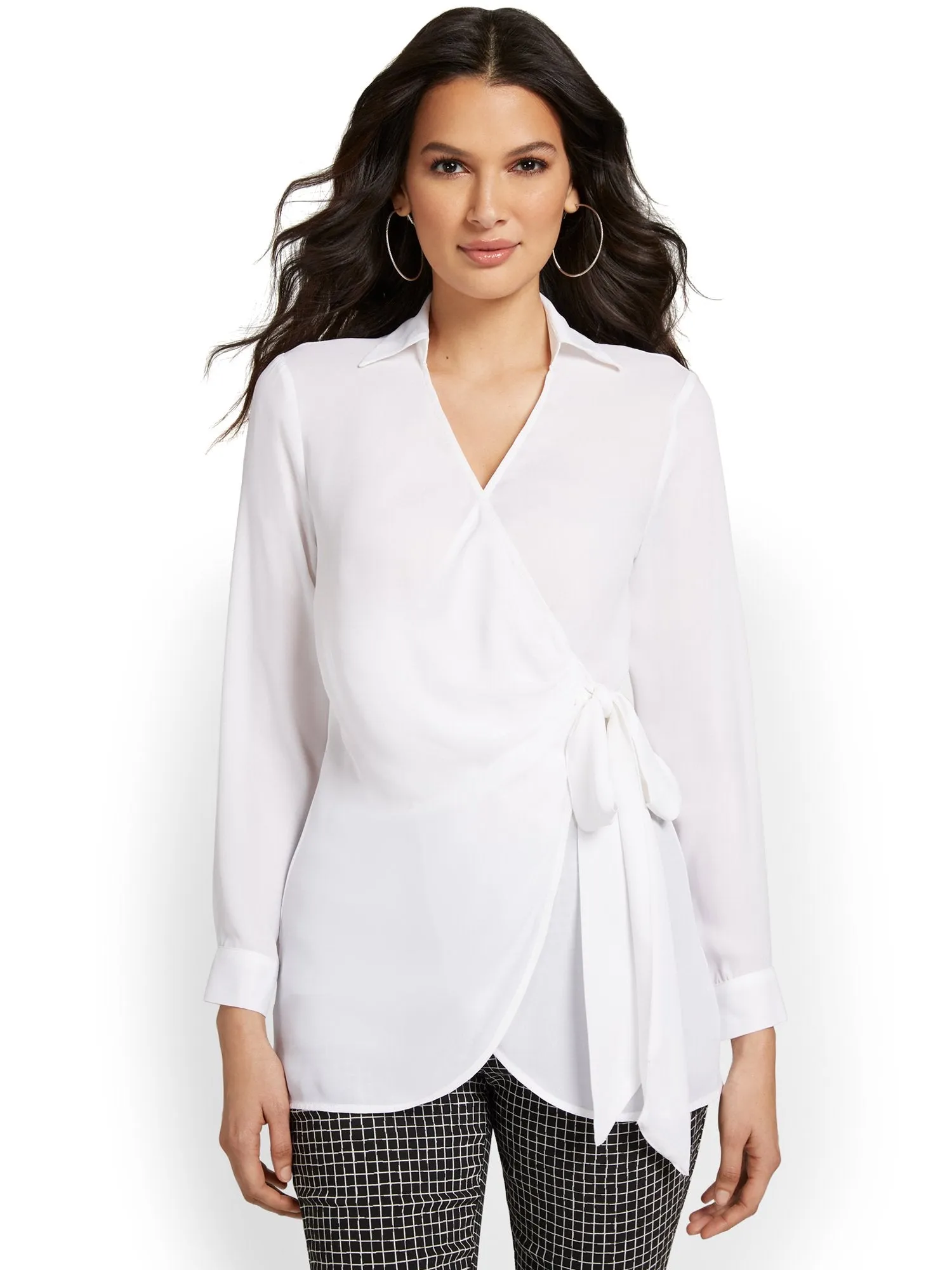 Collared Tie-Waist Blouse