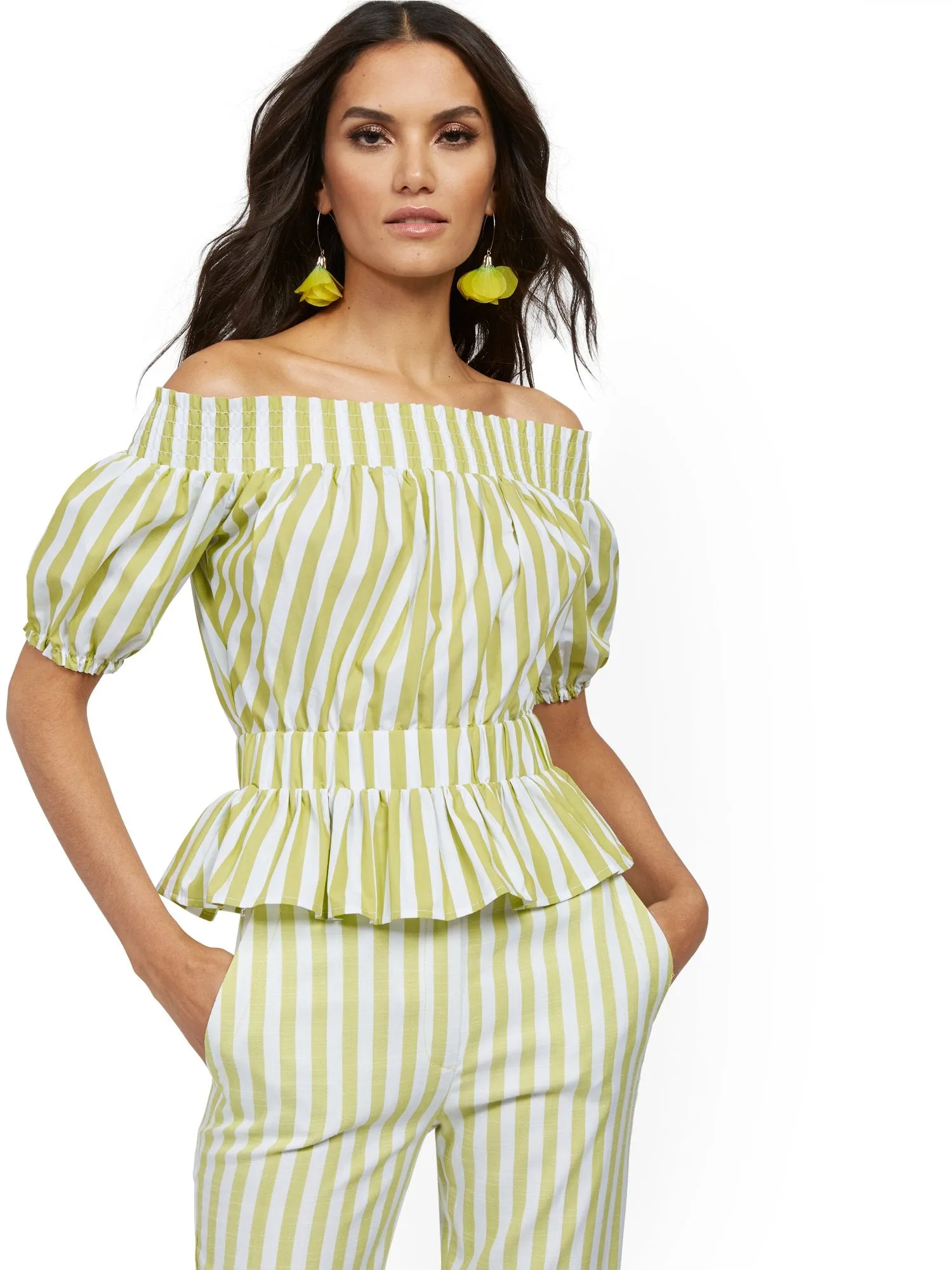 Colorblock Off-The-Shoulder Poplin Top