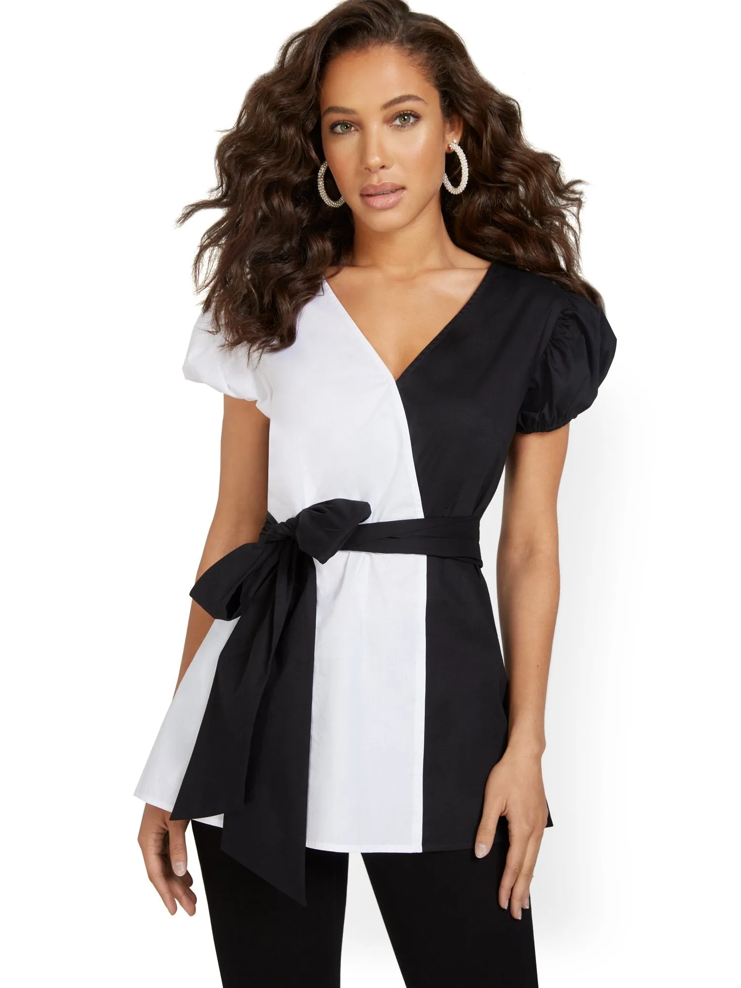 Colorblock Off-The-Shoulder Poplin Top