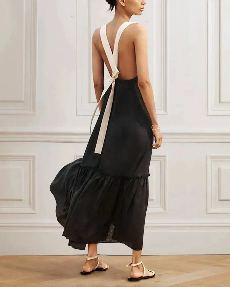 contrast tied open back dress