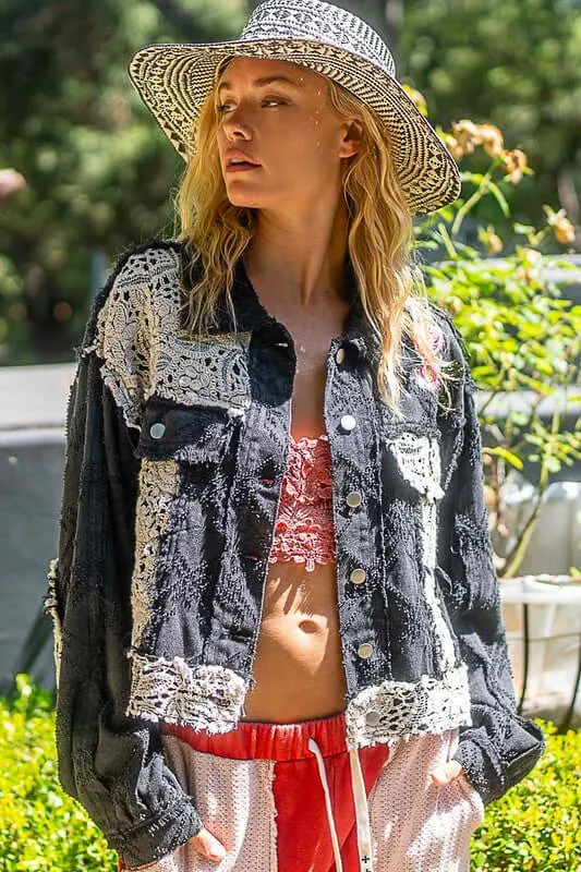 Crochet Patch Button Up Jacket