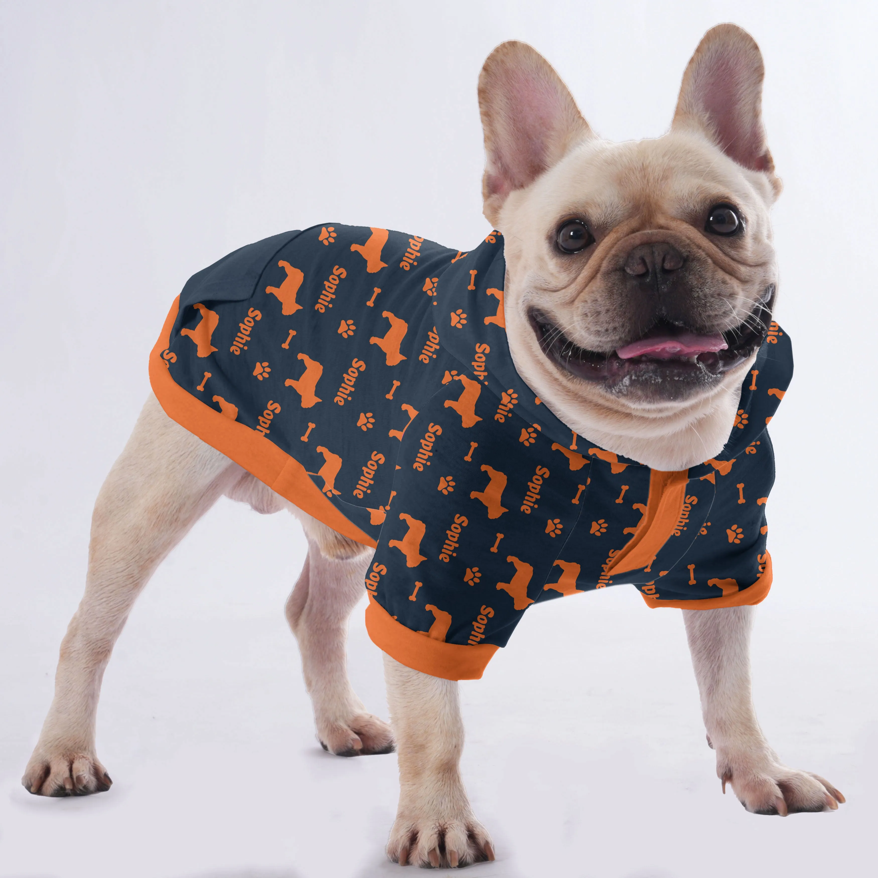 Custom Hoodies for French Bulldogs with Your Pet's Name Pattern | Frenchie Shop Original