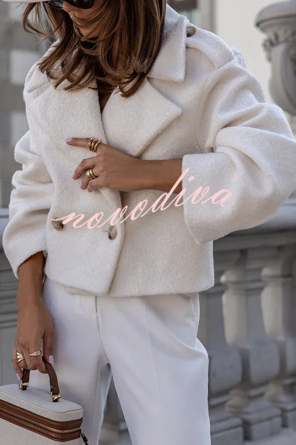 Fashionable British Lapel Long Sleeve Crop Jacket