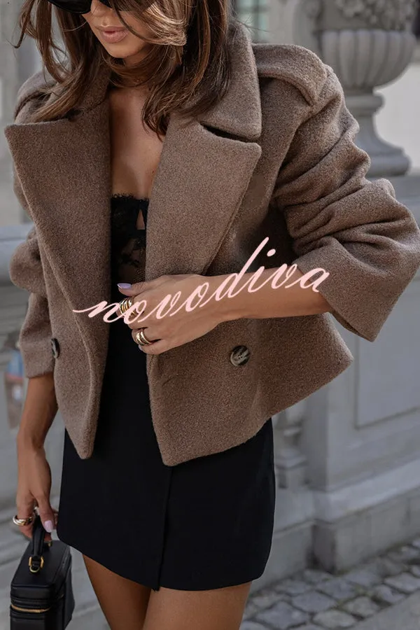 Fashionable British Lapel Long Sleeve Crop Jacket