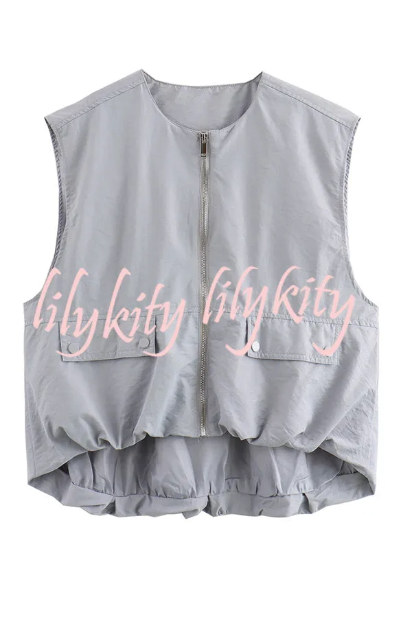 Fashionable Loose Sleeveless Pocket Casual Vest