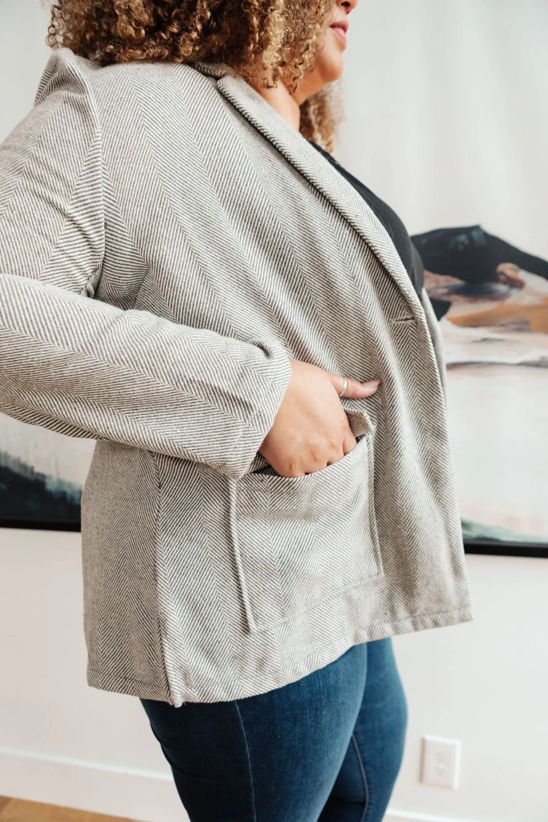 Feminine Boyfriend Blazer in Herringbone