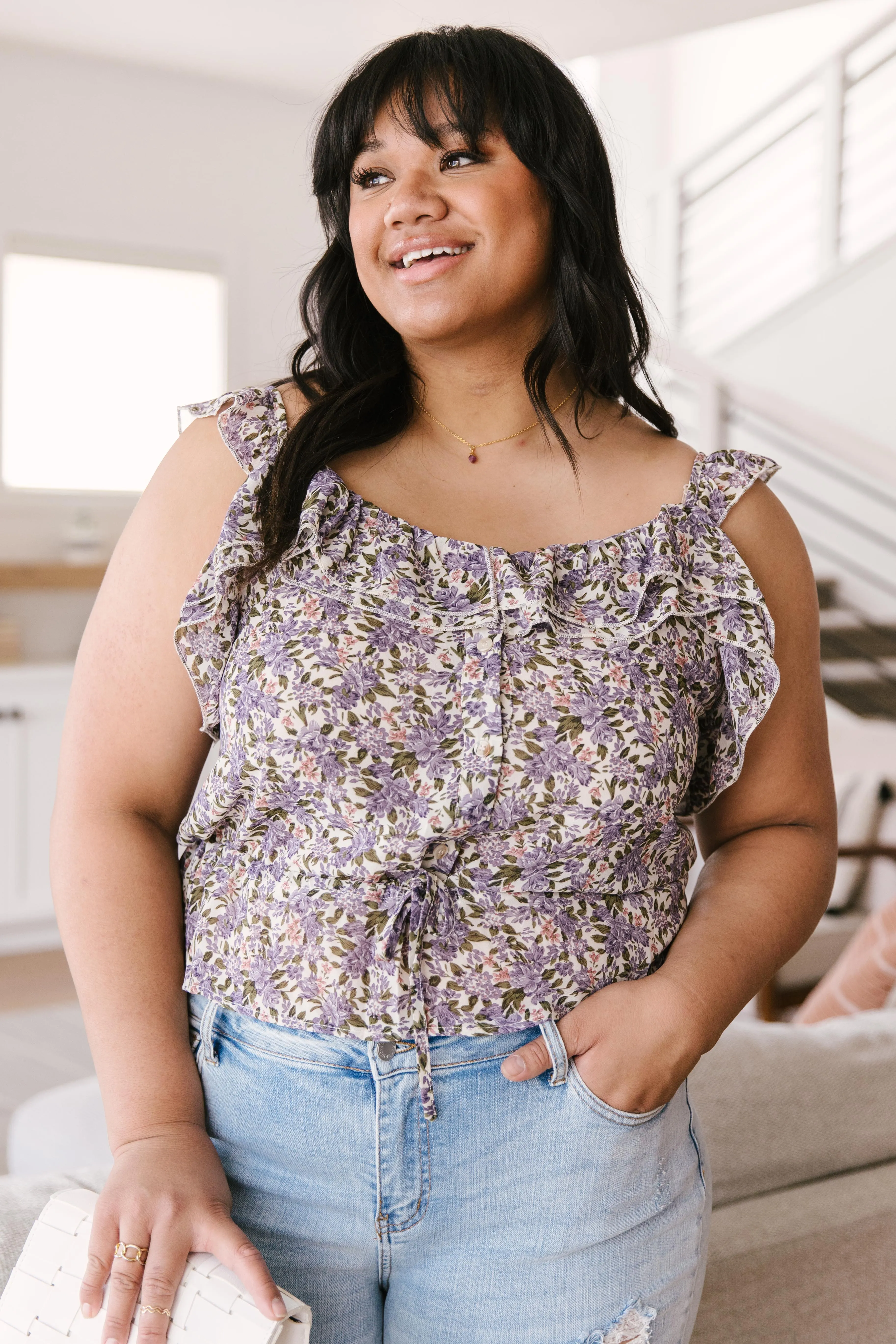 Feminine Floral Top In Plum