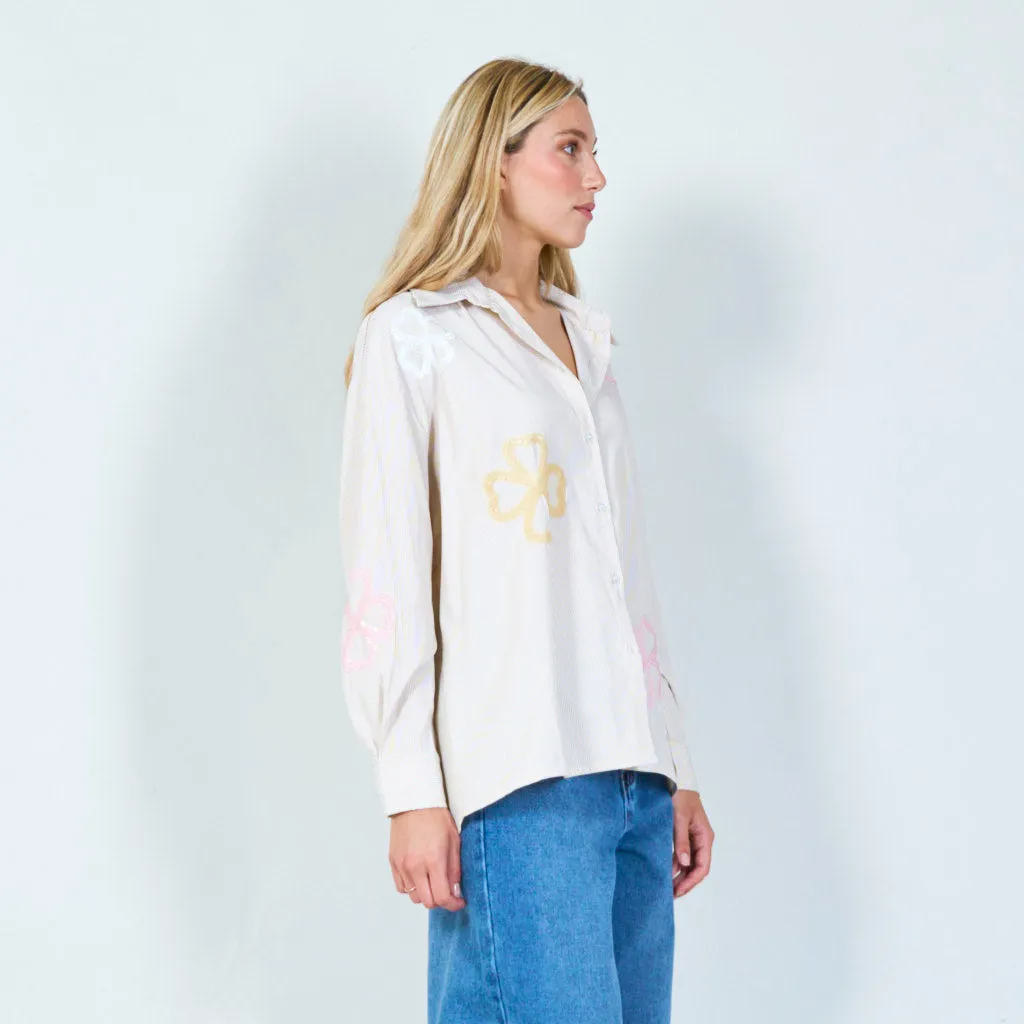 Floral embroidered button-up shirt wholesale