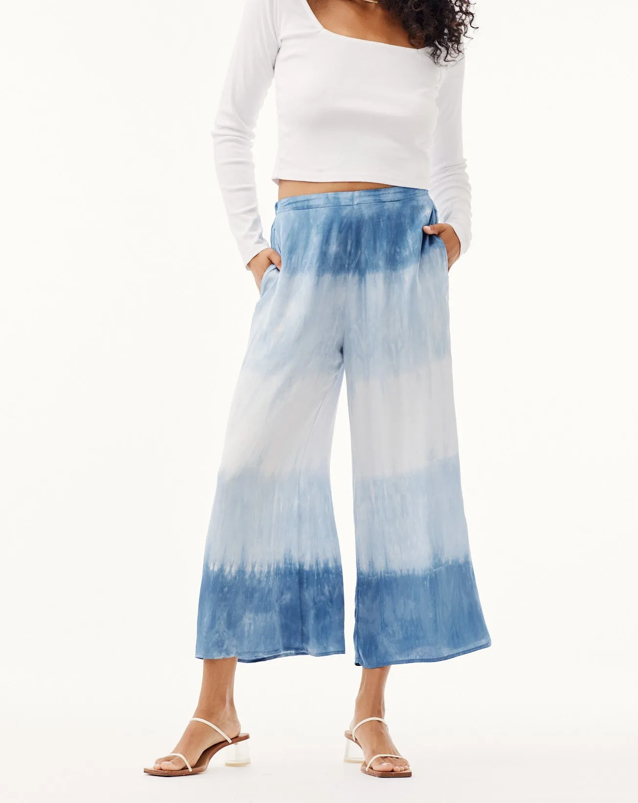 Flowy Tie-Dye Wide Leg Pants- Mykonos Stripe Dye