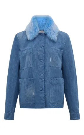 Fosse Chore Jacket in Light Blue Recycled Cotton Linen Denim