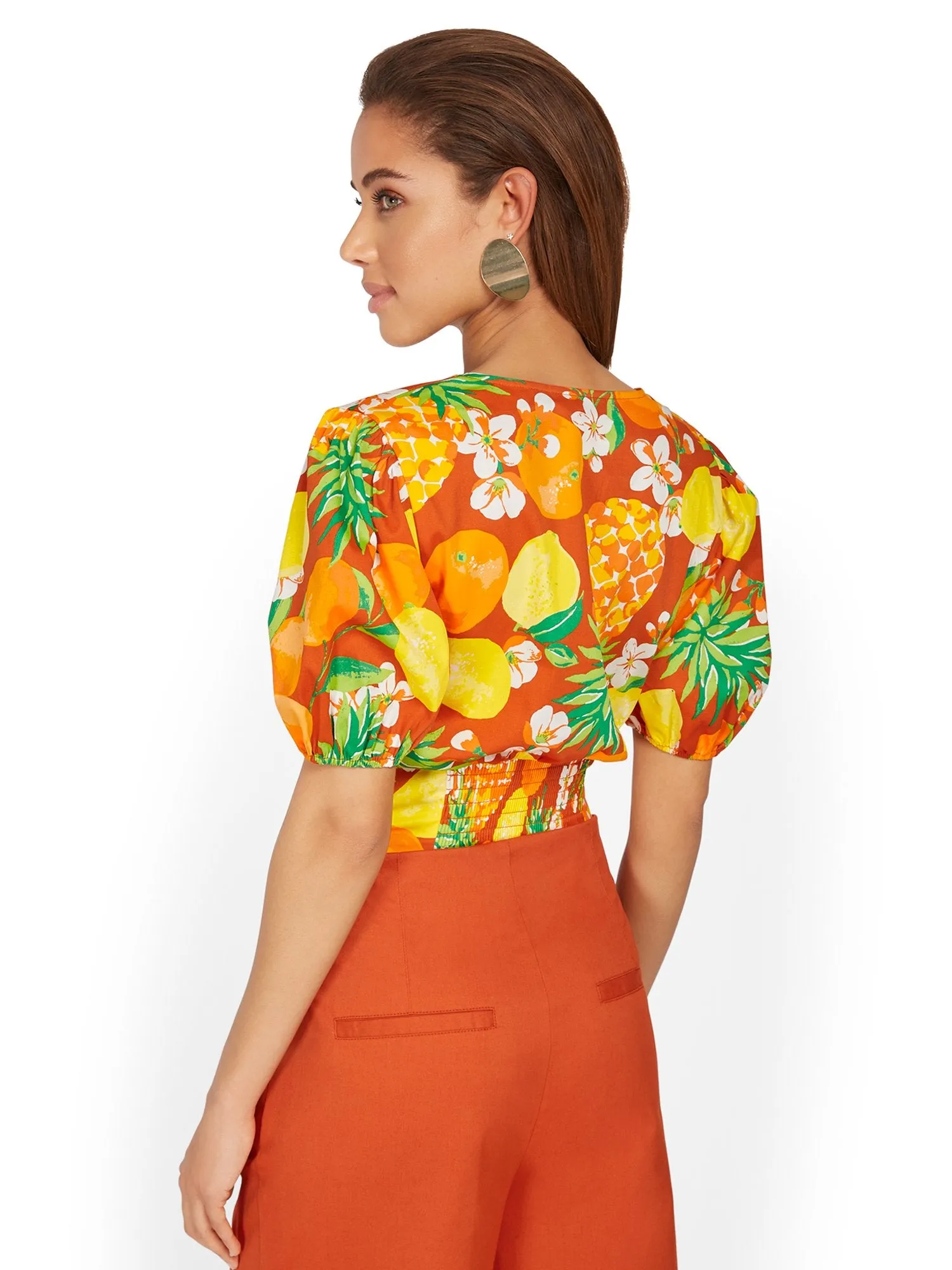 Fruit-Print O-Ring Poplin Top