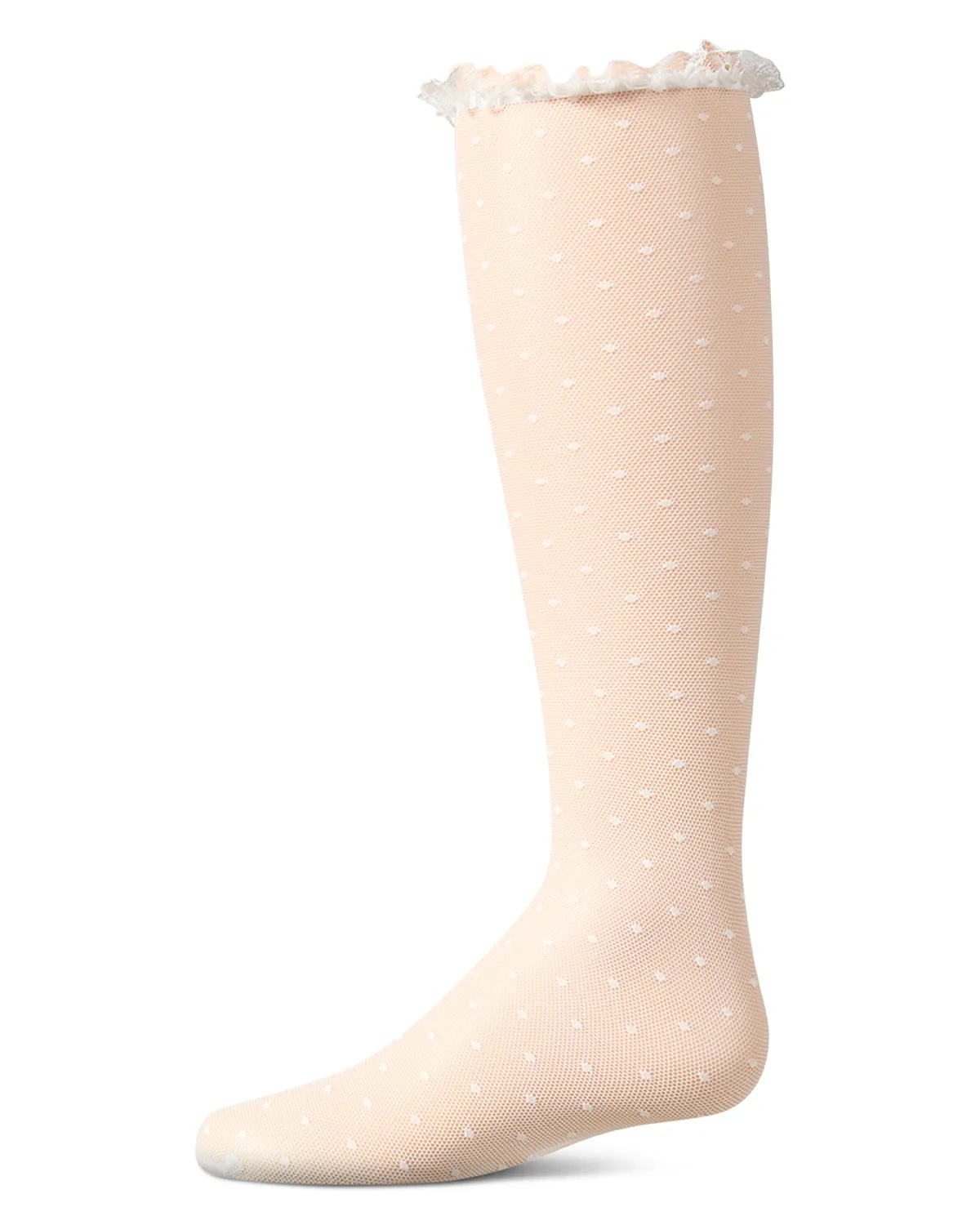 Girls Lace Trimmed Dot Mesh Knee Sock