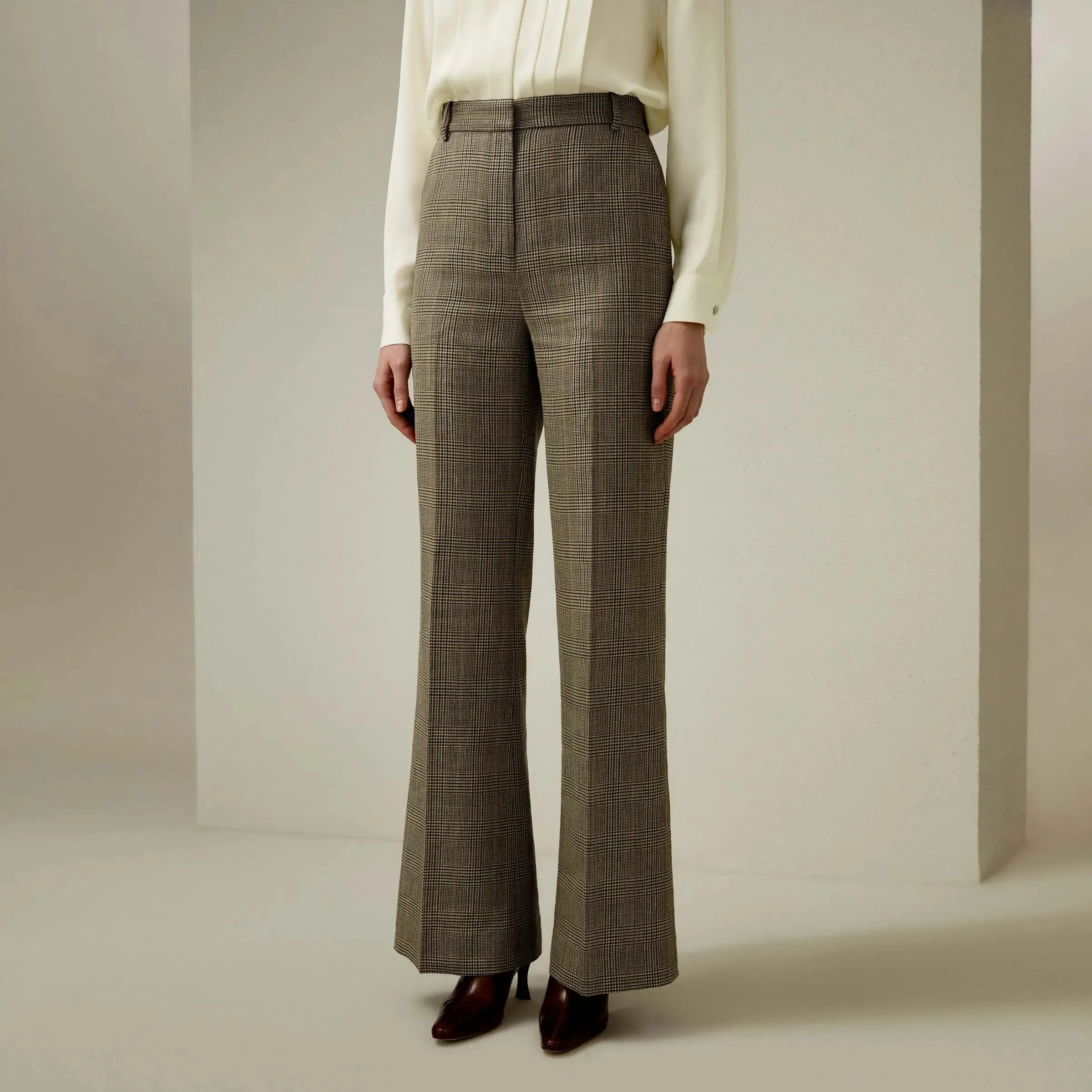 Glen Check Boot Cut Trousers