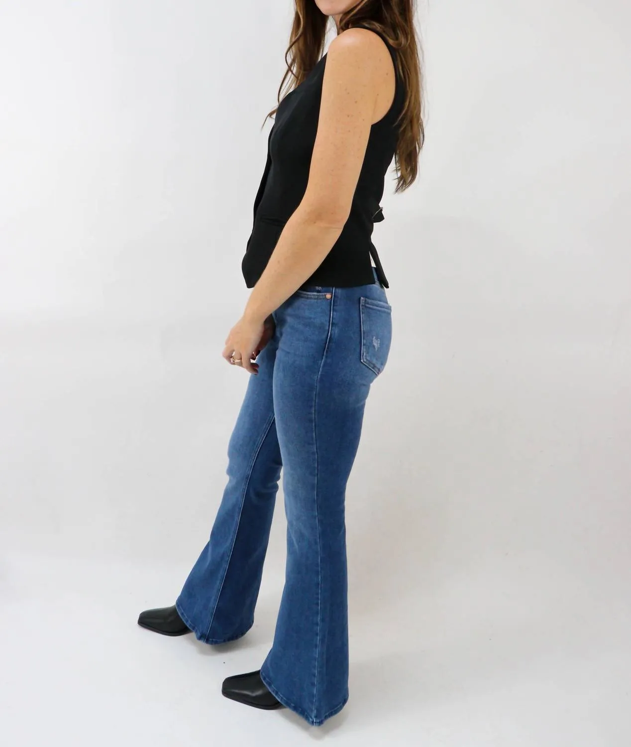 Hannah High Rise Stretch Flare Jeans in Dark Wash