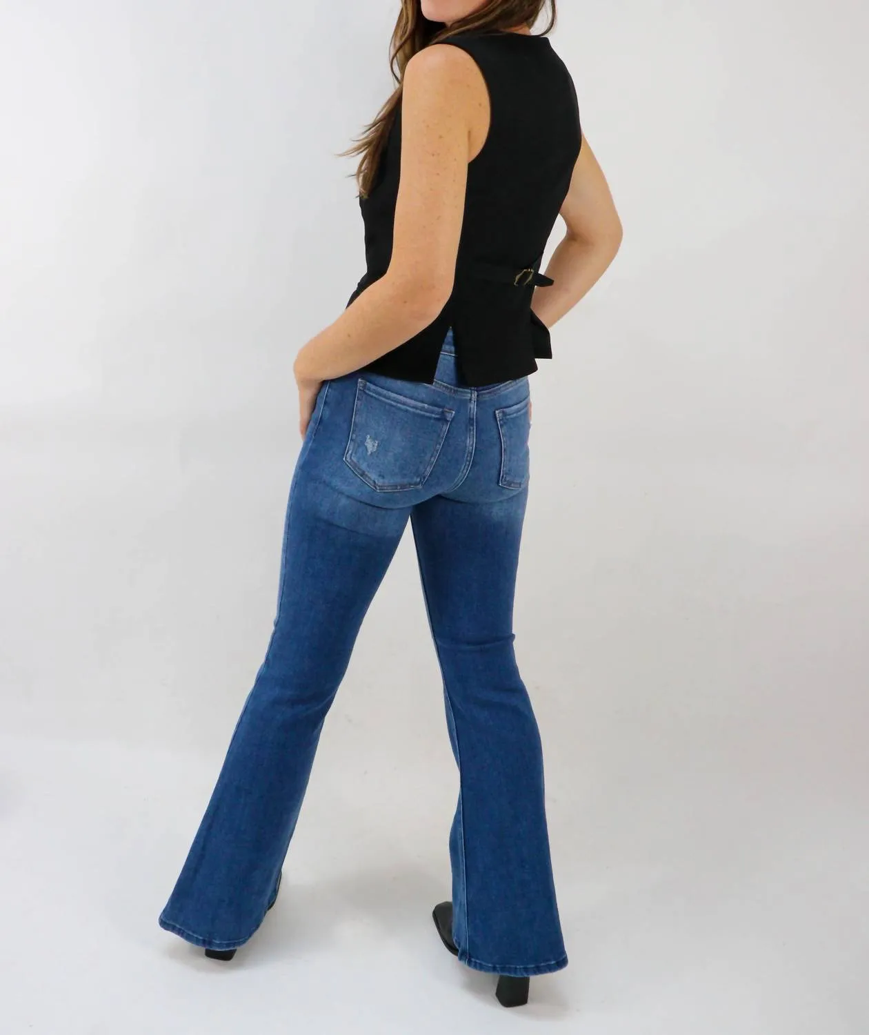 Hannah High Rise Stretch Flare Jeans in Dark Wash