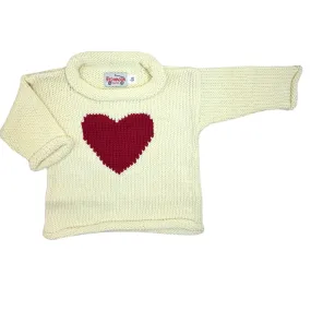 Ivory Single Red Heart Roll Neck Sweater