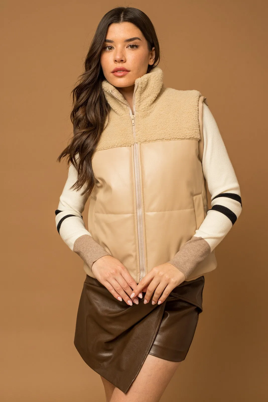 Leather Sherpa Mix Vest