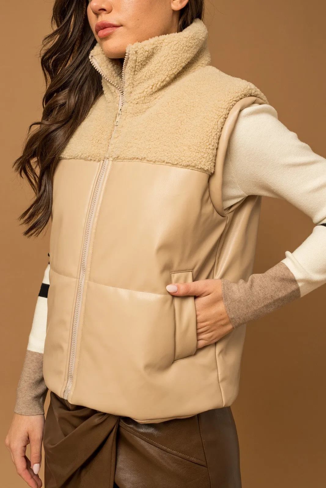 Leather Sherpa Mix Vest