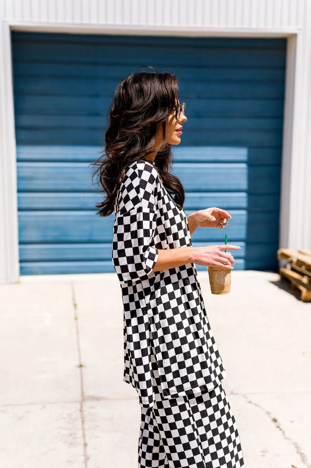 Lex Ribbed Playsuit in Black and White Checkerboard