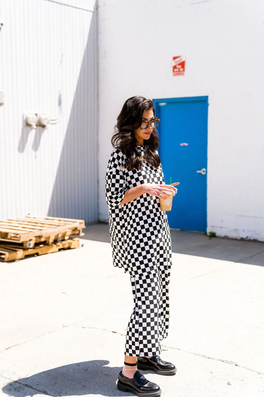 Lex Ribbed Playsuit in Black and White Checkerboard