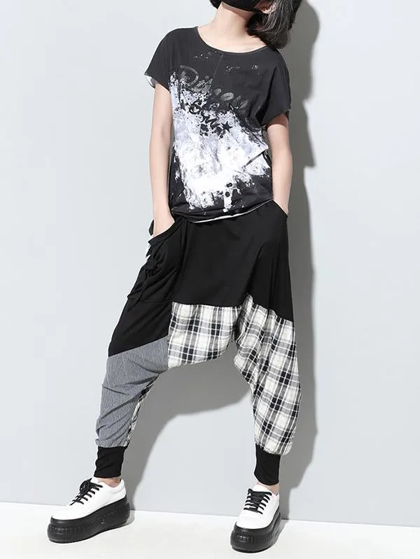 Loose Plaid Split-joint Harem Pants