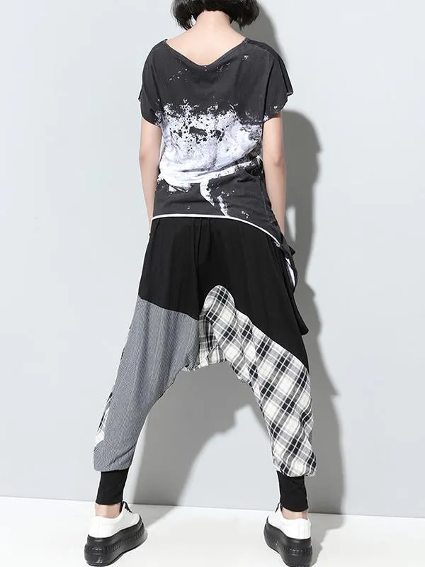 Loose Plaid Split-joint Harem Pants