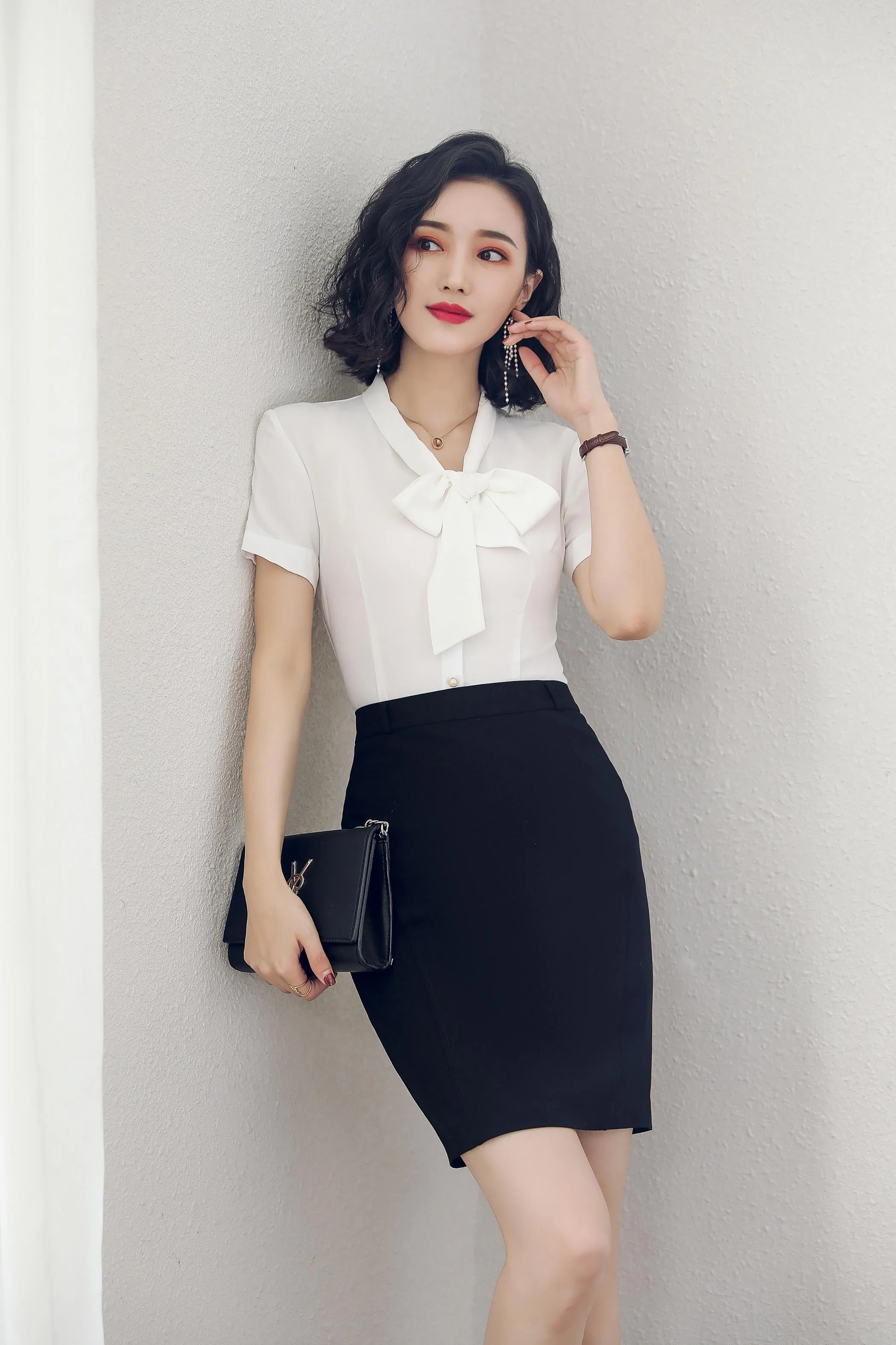 Meliora White Short-Sleeved Bow Blouse